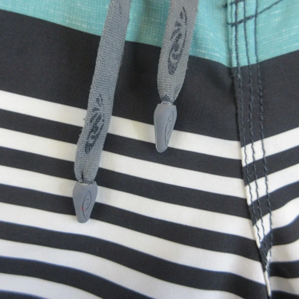 Palmwave Board Shorts Men 32 Gray‎ Teal Floral Striped Pockets Stretch Surf Swim
